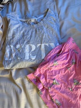 PJ Salvage Gray 'DIRTY' Tee with Pink Martini Print Shorts